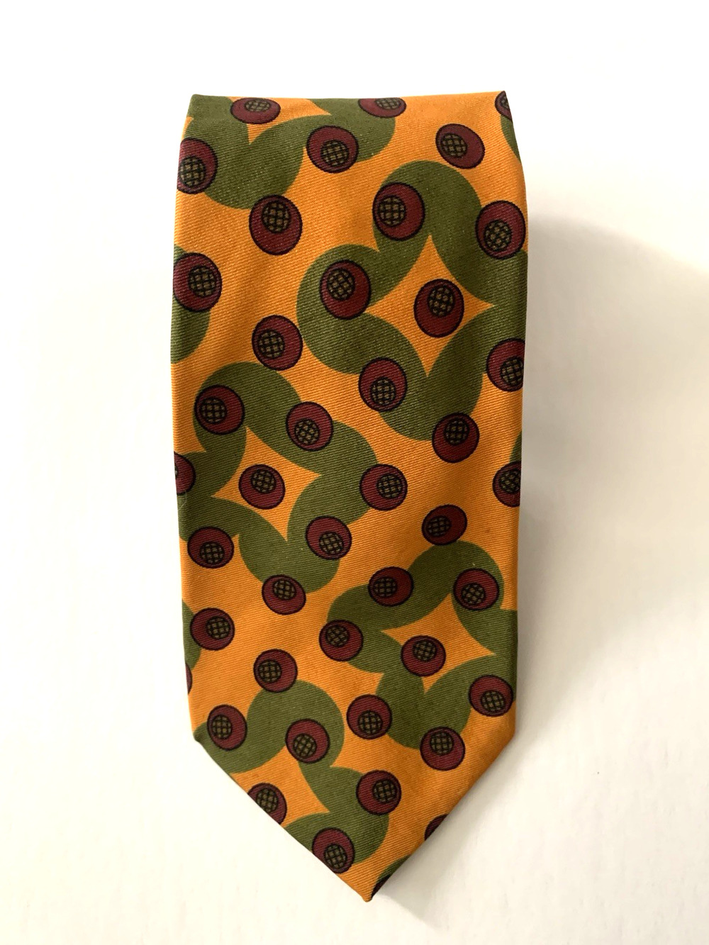 Paul Smith Tie ( Gold & Olive Pimento Red Accents) Stunning - Made in England